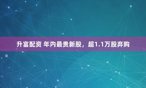 升富配资 年内最贵新股,超1.1万股弃购